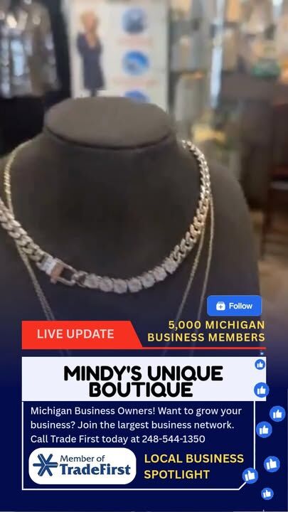 Mindy's Unique Boutique has fashions and accessories to help you express yourself through fashion. Style is a way of saying who you are without speaking. Use your clothes to express yourself and feel good! Mon-Sat 10am-5pm. 6710 Orchard Lake., West Bloomfield, MI 4832
mindysuniqueboutique