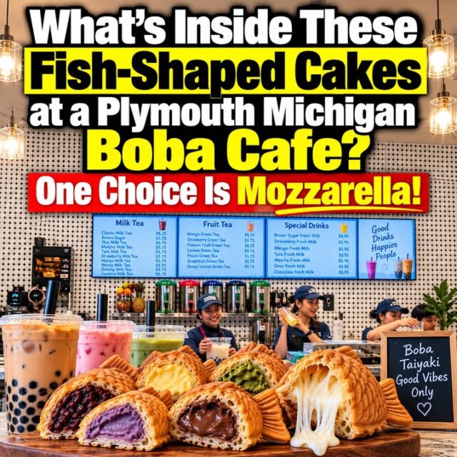 They look like little fish, but they’re actually taiyaki—cake-like waffles made with fillings ranging from red bean and custard to taro, matcha, Nutella and even mozzarella. One Plymouth cafe makes them alongside boba drinks and shaved snow desserts, with drinks and desserts prepared in-house daily. READ MORE ⤵️

#BOBA #FISH  #CAFE #MICHIGAN  #taiyaki