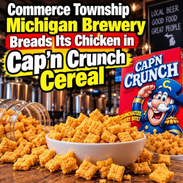 READ COMMENTS ⬇️ This isn’t cereal for breakfast. One Commerce Township brewery takes chicken breast, breads it in Cap’n Crunch cereal, pan-fries it until golden and finishes it with its own Captain sauce.