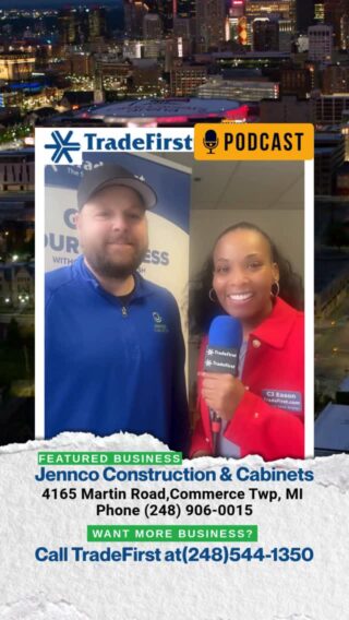 Jennco Construction & Cabinets from Michigan highlighted on the TradeFirst MotorCity Business Podcast! 🚀 #MichiganBusiness #PodcastFeature #JenncoConstruction
