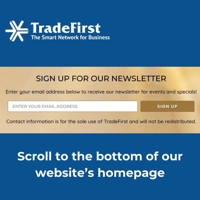 If you haven't signed up for our newsletter yet, you're missing out! Head to TradeFirst.com and scroll to the bottom of our homepage to enter your email and stay in the loop. No one wants to be the last to know!
#newsletter #tradefirst #trade #barter #business #network